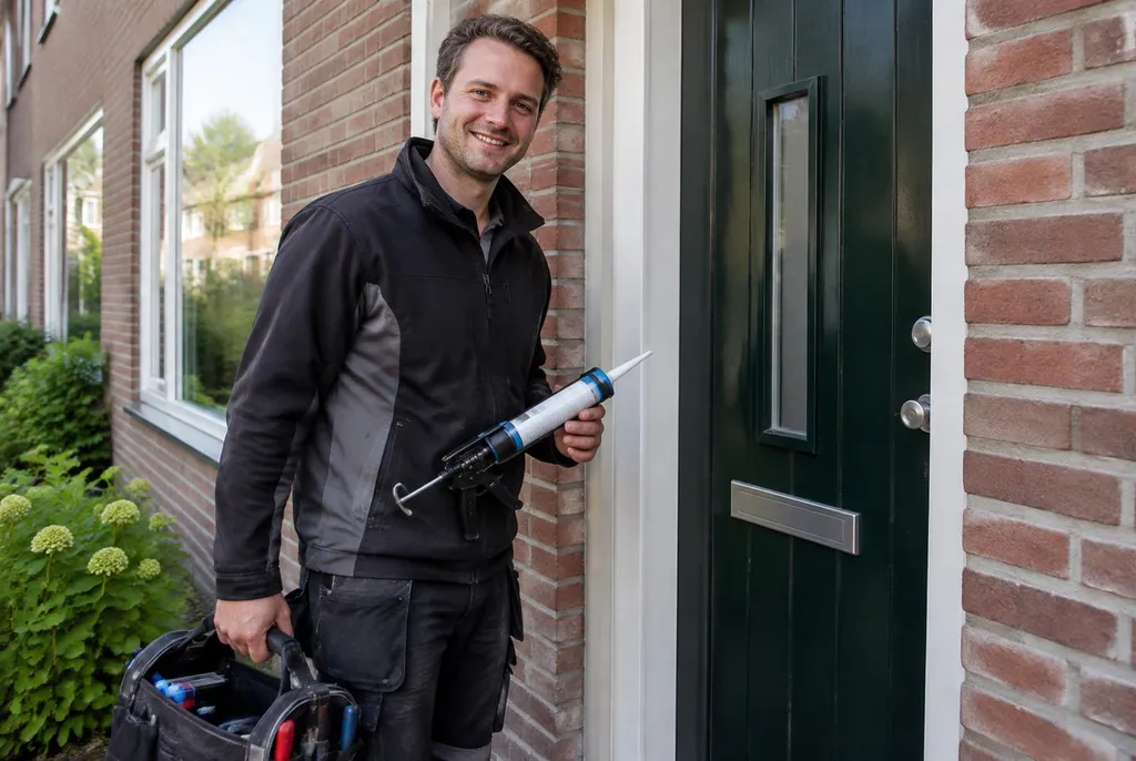 Vakman van Kitbedrijf Meppel bij de voordeur van een woning